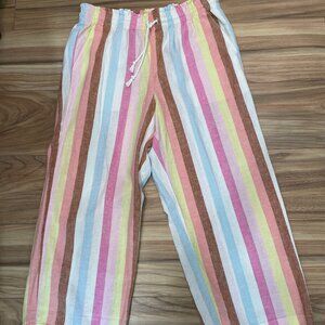 J Crew Factory Multi-Striped Linen/Cotton Drawstring Pants NWT Size PL